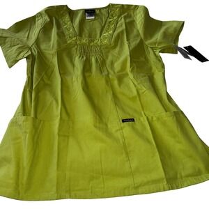 Baby Phat Embroidered Square Neck Ruched Scrub Top Apple Green Size Large NWT